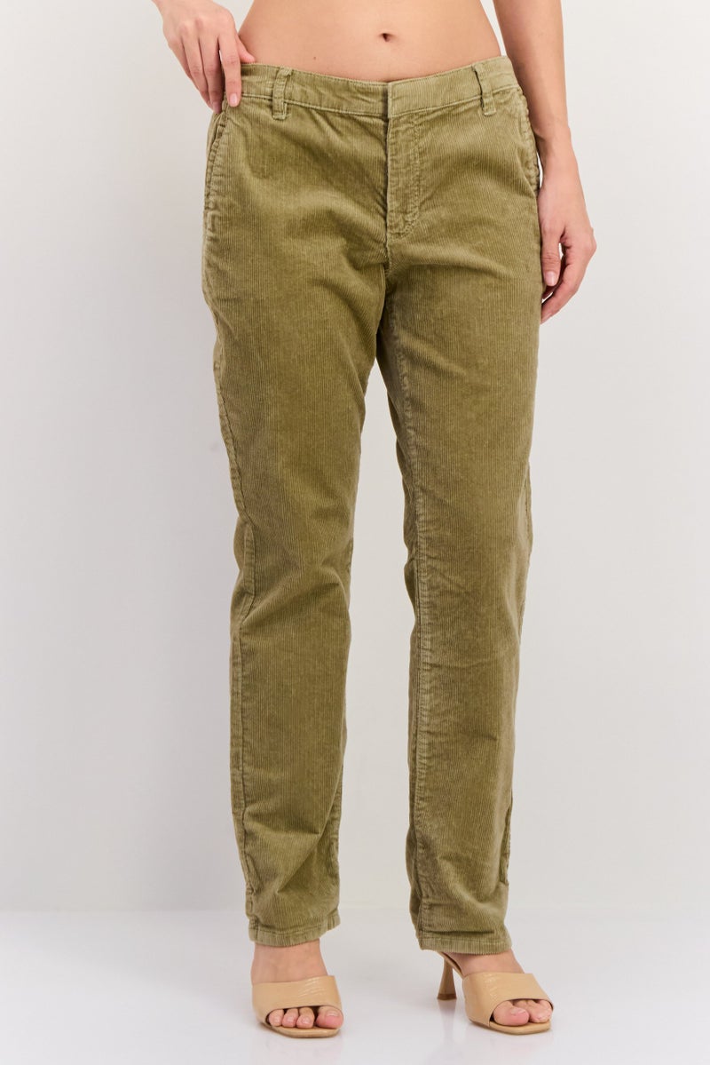 ESPRIT بنطلون كوردuroy للنساء بقصة عادية، خصر متوسط، بطول 30 إنش، زيتوني - Image 1