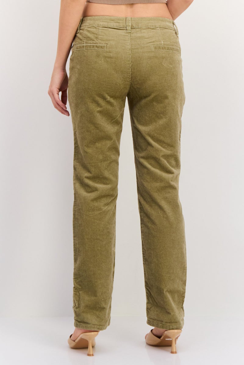 ESPRIT بنطلون كوردuroy للنساء بقصة عادية، خصر متوسط، بطول 30 إنش، زيتوني - Image 3