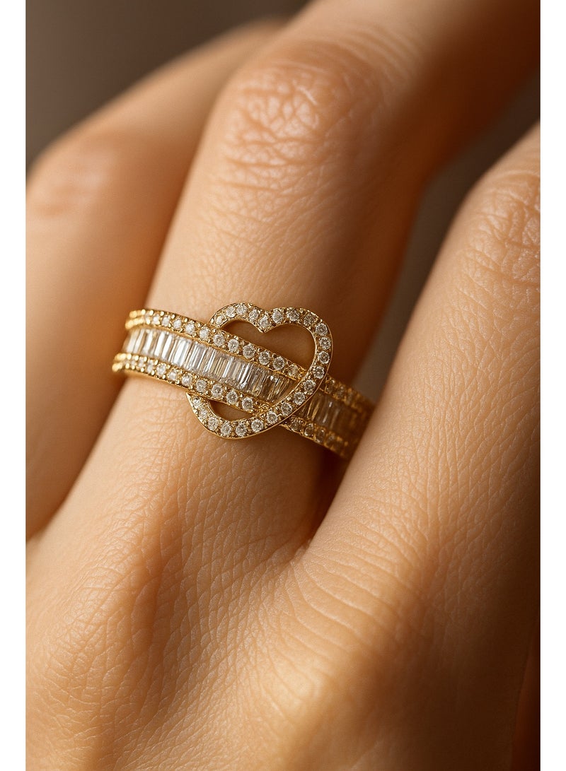 ثري دايموندز خاتم قلب مطلي ذهب – فري سايز بفصوص زيركون باغيت وميكرو لامعة - Image 3