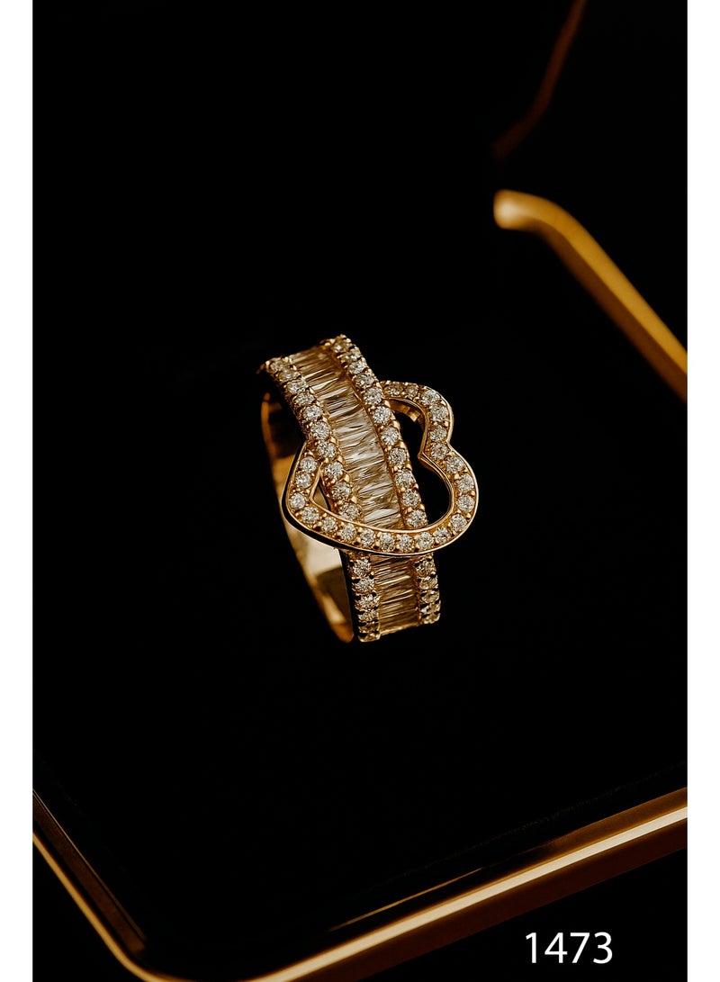 ثري دايموندز خاتم قلب مطلي ذهب – فري سايز بفصوص زيركون باغيت وميكرو لامعة - Image 1