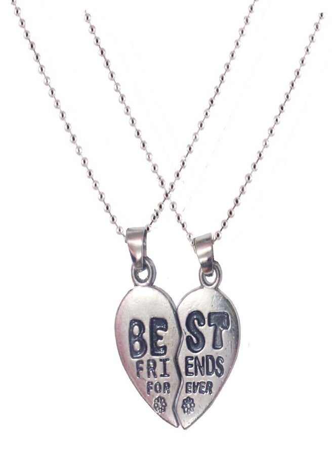 Sullery Best Friend Forever Friendship Broken Heart-Shape Pendant Silver Zinc, Metal Necklace Chain for Men and Women - Image 1
