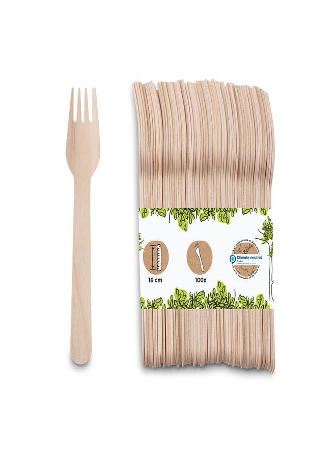 BIOZOYG 100 Disposable Forks Made of Wood | Disposable Cutlery Party Cutlery Wood Cutlery Cutlery Disposable Crockery Biodegradable, compostable Wooden Forks 16.5 cm - Image 1