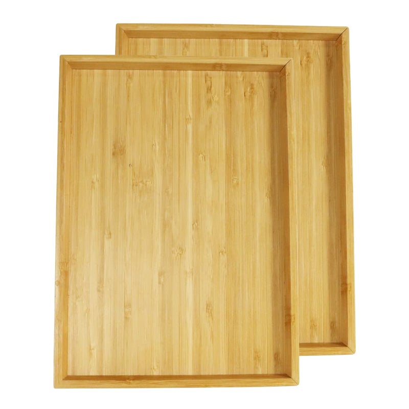 WKWKER 100 Bamboo Serving Tray Set of 2  Portable Rectangle Tray Platters for Kitchen Dining Snack Fruit tv Bed Trays Natural