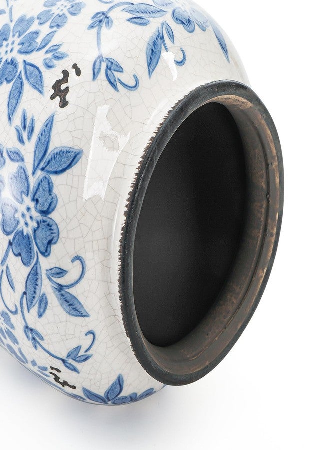 Goaste Vintage Blue and White Porcelain Vase, 7.7 Inch Chinoiserie Ceramic Flower Vase, Decorative Ice Crackle Pottery Vases, Handmade Oriental Floral Terracotta for Home Decor, Table Centerpiece - Image 4