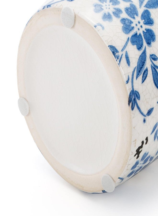 Goaste Vintage Blue and White Porcelain Vase, 7.7 Inch Chinoiserie Ceramic Flower Vase, Decorative Ice Crackle Pottery Vases, Handmade Oriental Floral Terracotta for Home Decor, Table Centerpiece - Image 5