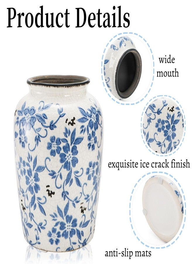 Goaste Vintage Blue and White Porcelain Vase, 7.7 Inch Chinoiserie Ceramic Flower Vase, Decorative Ice Crackle Pottery Vases, Handmade Oriental Floral Terracotta for Home Decor, Table Centerpiece - Image 3
