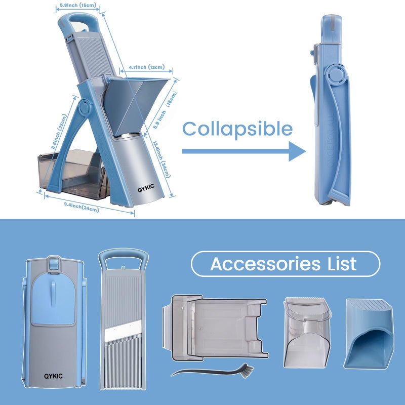 QYKIC Safe Mandoline Slicer for Kitchen, 5 in 1 Vegetable Chopper, Mandolin Potato Slicer with Thickness Adjuster, French Fry Cutter, Veggie Dicer Faster Kitchen Slicer for Meal Prep Blue - Image 5