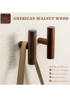 SANMUGEED 4Pack Walnut Coat Hooks, Wall Mounted Pegs Wooden Organizer Hangers Vintage Single Hooks Natural Wood Hangers Rustic Wall Pegs Minimalist Hook Design for Hanging Hat, Towel, Bag, Rope  - Image 2