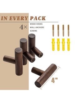 SANMUGEED 4Pack Walnut Coat Hooks, Wall Mounted Pegs Wooden Organizer Hangers Vintage Single Hooks Natural Wood Hangers Rustic Wall Pegs Minimalist Hook Design for Hanging Hat, Towel, Bag, Rope  - Image 5