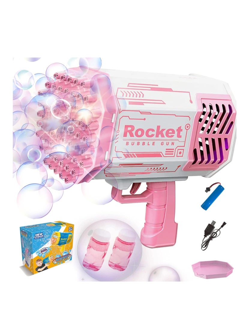 Mini pistola de burbujas para niños, 40 agujeros con luces, más de 3000 burbujas por minuto para fiestas de cumpleaños, bodas y más (rosa)