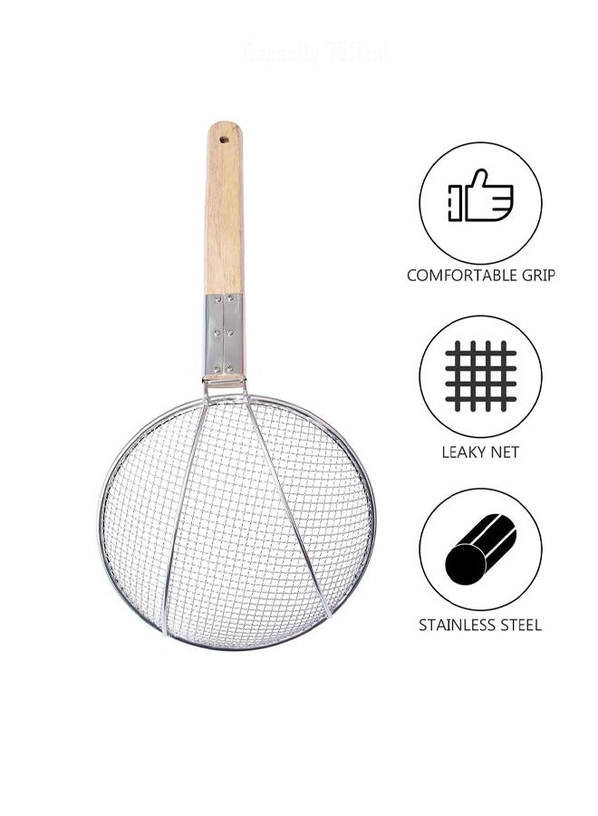 Stainless Steel Skimmer with Wooden Handle – Durable Wire Mesh for Frying, Draining, and Straining 28cm  - Image 4
