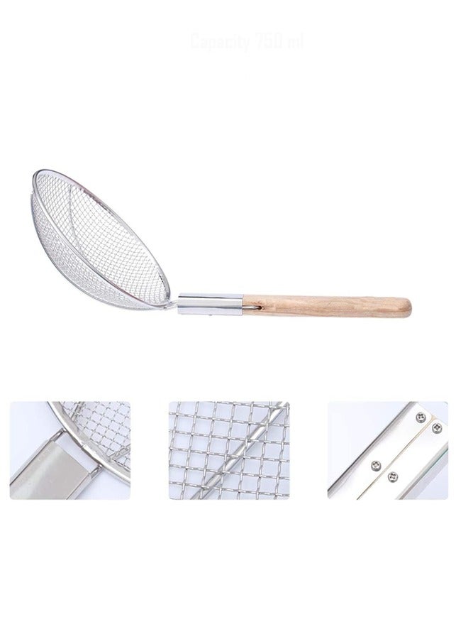 Stainless Steel Skimmer with Wooden Handle – Durable Wire Mesh for Frying, Draining, and Straining 28cm  - Image 2