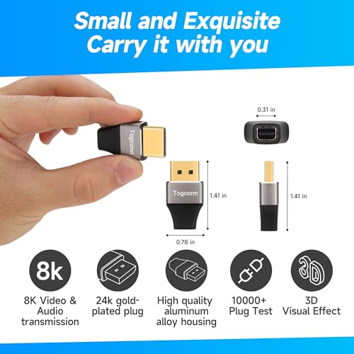 Togconn 8K 1.4 DisplayPort to Mini DisplayPort Adapter 2 Pack, Mini DP Female to DP Male Bi-directional Connector, Thunderbolt 2 Compatible, Supports 8K@60Hz, 4K@144Hz, for Laptop, PC, Gaming, Monitor, TV - Image 3