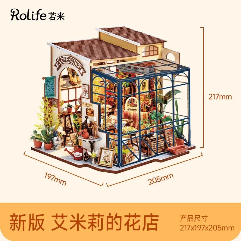 Rolife 2026 in Stock Official Rolife Emily Flower Shop DIY Cottage Assembly Miniature Scene Building Blocks Birthday Gift, 01 - Image 1