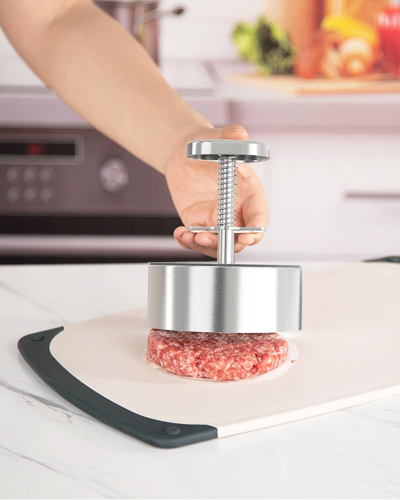 Brigii 304 Stainless Steel Burger Press - 4.5" Hamburger Patty Maker, Heavy Duty Stainless Steel Burger Press for Ground Beef, Burgers (Dishwasher Safe) - Image 2