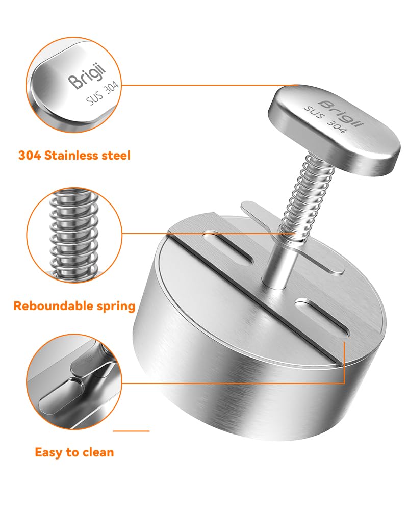 Brigii 304 Stainless Steel Burger Press - 4.5" Hamburger Patty Maker, Heavy Duty Stainless Steel Burger Press for Ground Beef, Burgers (Dishwasher Safe) - Image 3
