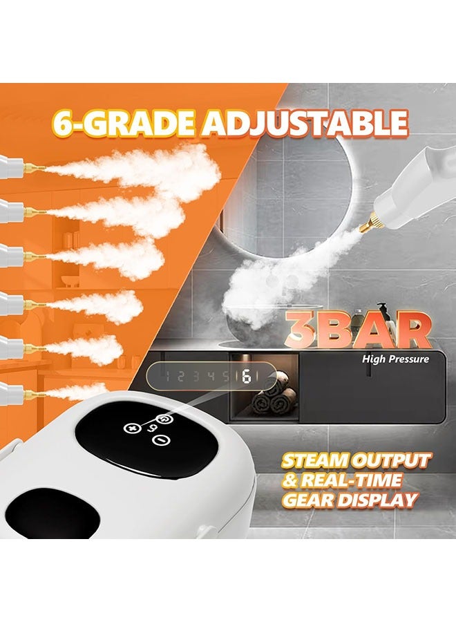 White 2500W Steam Cleaner 1000ML Water Tank 15s Fast Heating 6 Speeds Adjustment 9 Accessories Pressurized Steamer BPA Free Multi Purpose for Kitchen Bathroom Tile Car Home Use - Image 4