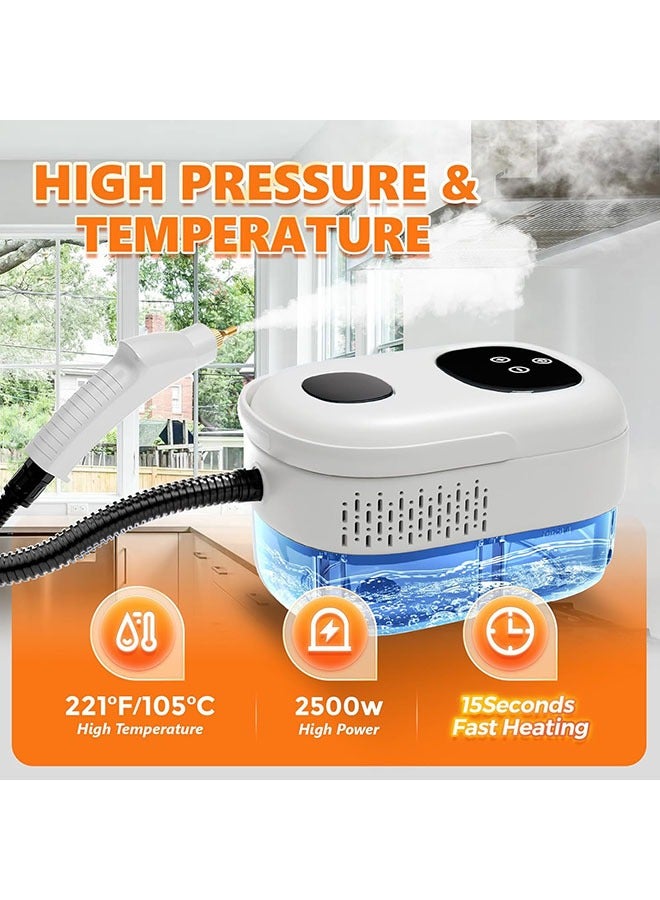 White 2500W Steam Cleaner 1000ML Water Tank 15s Fast Heating 6 Speeds Adjustment 9 Accessories Pressurized Steamer BPA Free Multi Purpose for Kitchen Bathroom Tile Car Home Use - Image 2