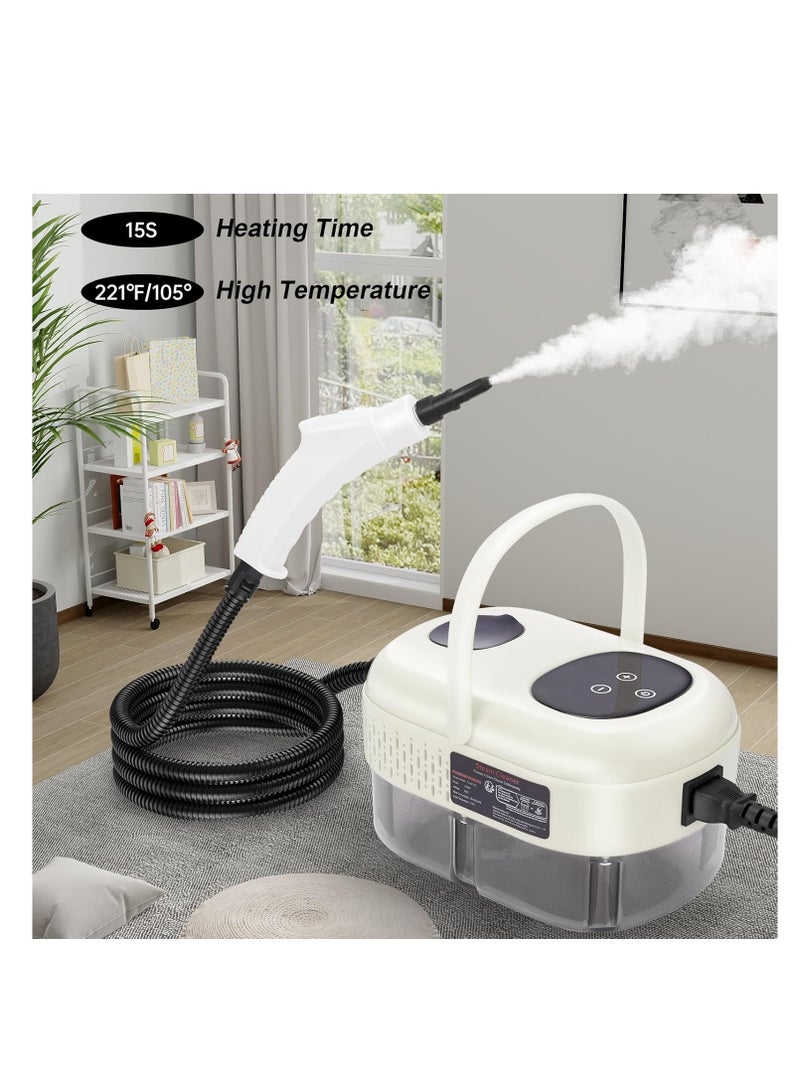 White 2500W Steam Cleaner 1000ML Water Tank 15s Fast Heating 6 Speeds Adjustment 9 Accessories Pressurized Steamer BPA Free Multi Purpose for Kitchen Bathroom Tile Car Home Use - Image 5
