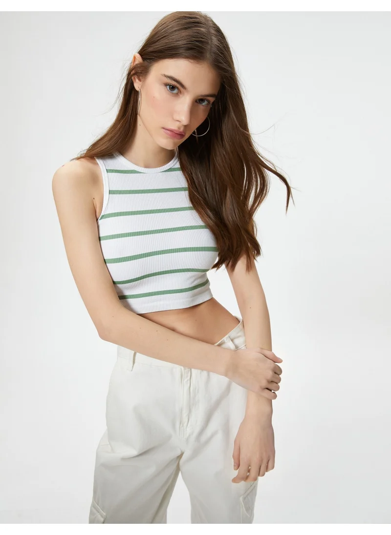 كوتون Crop Undershirt Crew Neck Sleeveless Slim Fit Ribbed