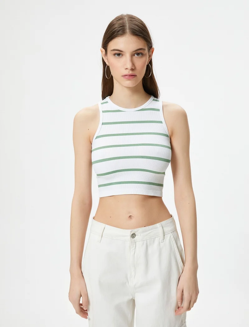 KOTON Crop Undershirt Crew Neck Sleeveless Slim Fit Ribbed