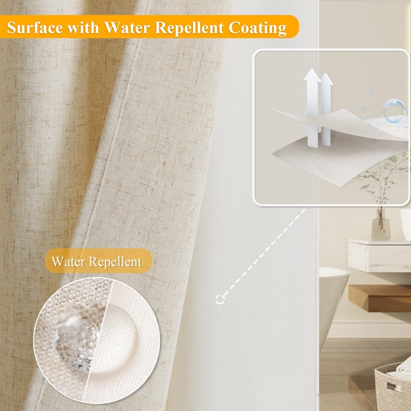 Jowels Jowels Natural Linen No Hook Shower Curtain and Liner  Cream No Hooks Shower Curtains Set Two-Tier Shower Curtain with snap in Liner - Hotel Style Water Resistant Fabric  Mesh Top Window  72x84  - Image 3