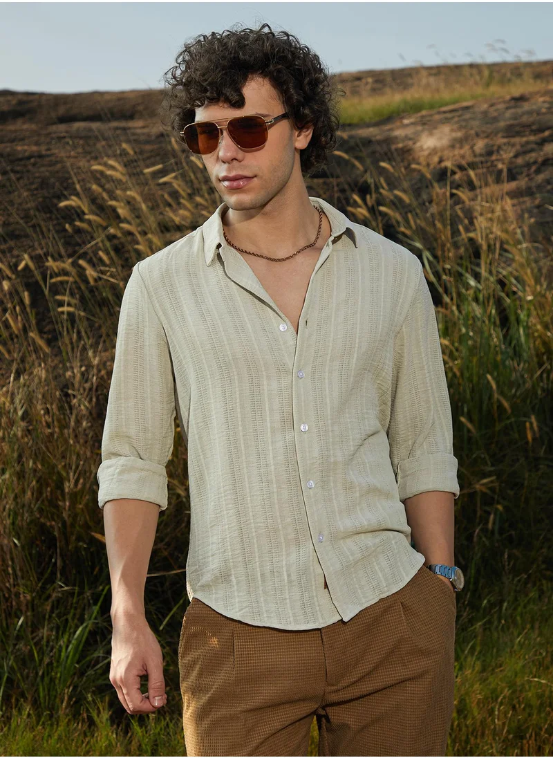 كامبوس سوترا Men's Saltbox Beige Trough-Tactile Shirt