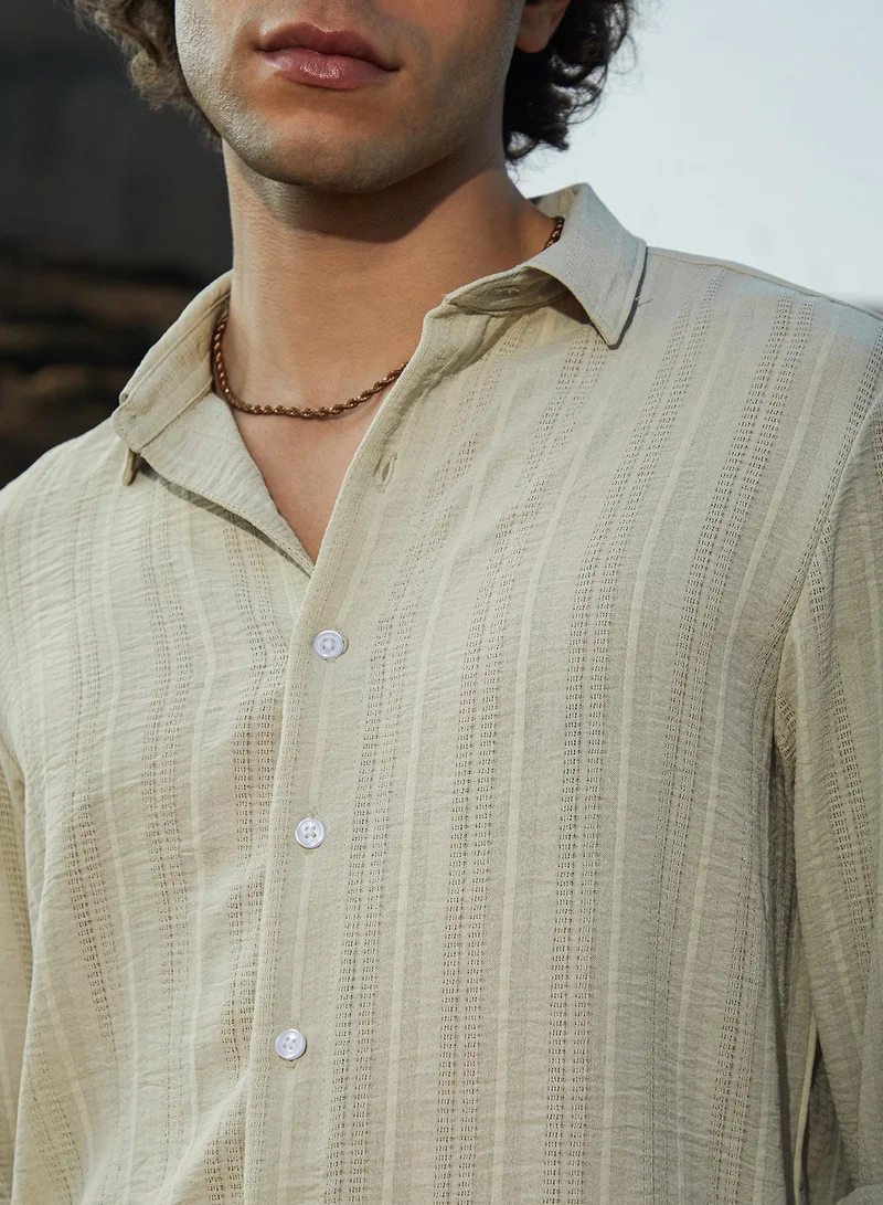 Campus Sutra Men's Saltbox Beige Trough-Tactile Shirt