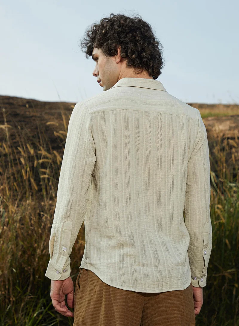 Campus Sutra Men's Saltbox Beige Trough-Tactile Shirt