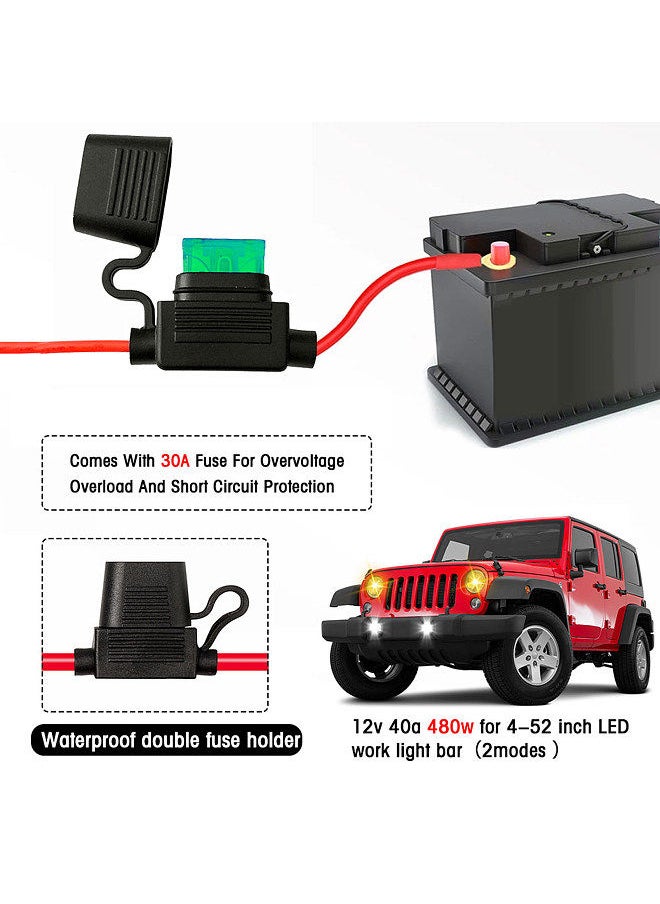 Generic - LED Light Bar Wiring Harness Kit, 480W 2 Leads 14 AWG LED Wiring Harness with 12V 40A Relay and Waterproof Control Switch for Switching Between Different Modes - Image 1