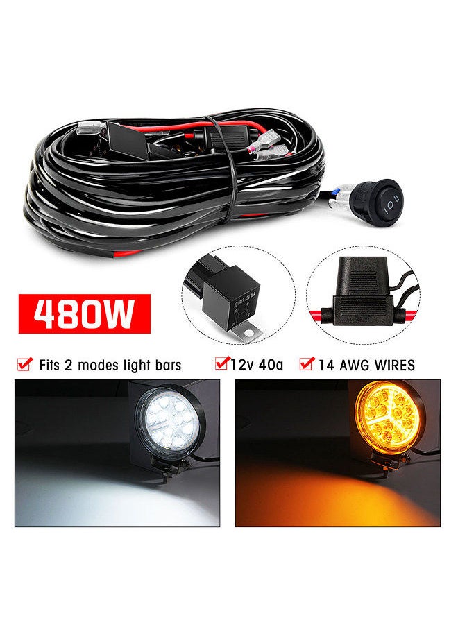 Generic - LED Light Bar Wiring Harness Kit, 480W 2 Leads 14 AWG LED Wiring Harness with 12V 40A Relay and Waterproof Control Switch for Switching Between Different Modes - Image 1
