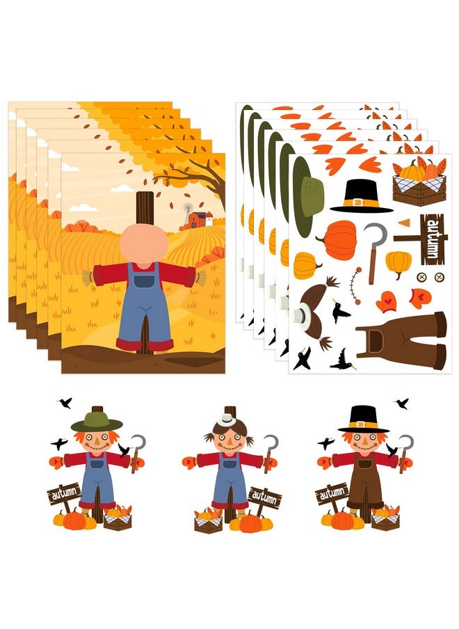 WaaHome - Thanksgiving Stickers Crafts For Kids Make A Scarecrow Face Stickers Crafts Kits With 12 Cards And 12 Sheets Fall Stickers Kids Thanksgiving Games And Activities Fall Party Favors Supplies - Image 1