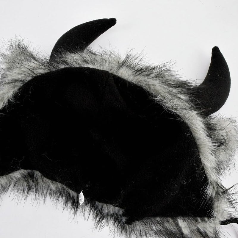 Hzxsny Faux Fur Trooper Hat for Women Men Furry Buffalo Hat with Horns Furry Earmuff Winter Trooper Caps Fluffy Earflap Cap 2025 A-Black - Image 4