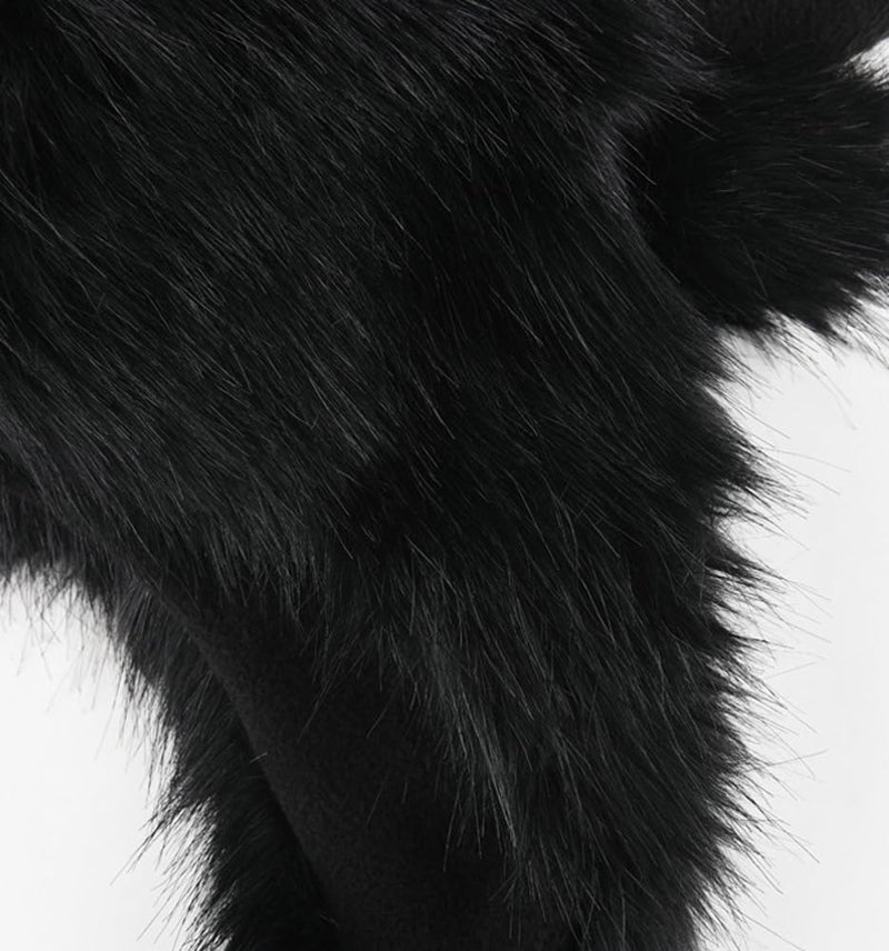 Hzxsny Faux Fur Trooper Hat for Women Men Furry Buffalo Hat with Horns Furry Earmuff Winter Trooper Caps Fluffy Earflap Cap 2025 A-Black - Image 3