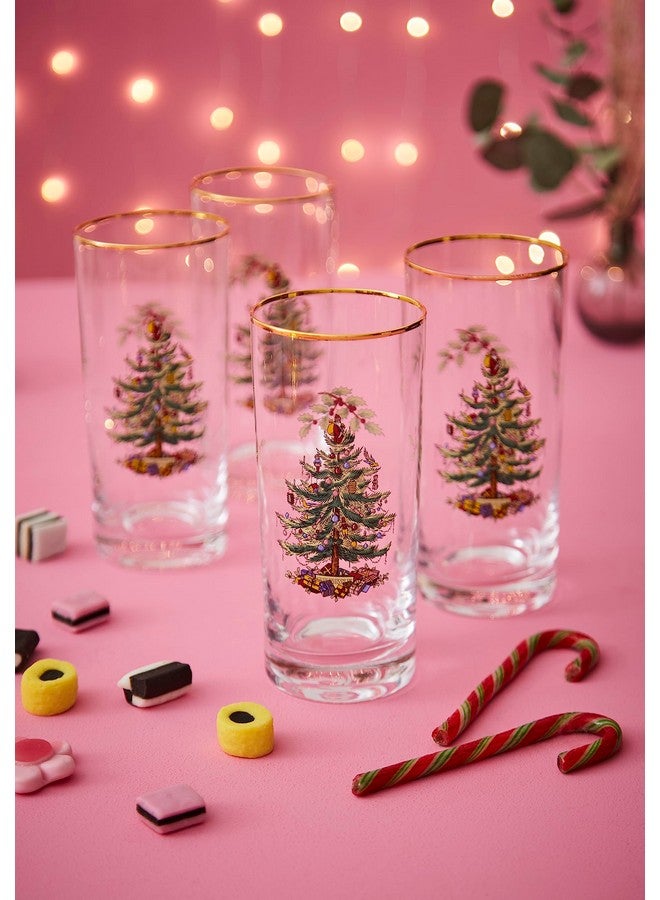 Spode Christmas Tree 15oz Highball Glasses, Set of 4 - Gold-Rimmed Elegant Holiday-Themed Glassware, Festive Holiday Drinkware for Christmas Parties, New Year’s Toasts, and Festive Occasions - Image 2