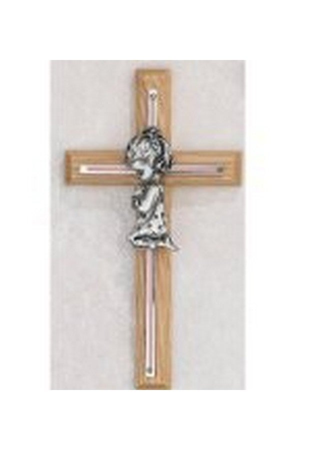 McVan 7" PINK OAK GIRLS WALL CROSS BABY INFANT CHRISTENING BAPTISM SHOWER - Image 1