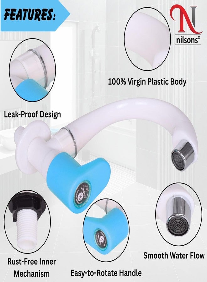 Nilsons Royal Blue Sink Cock Tap | Plastic Wall Mounted Water Tap for Kitchen, Wash Basin, Bathroom | Leakproof | Rust-Free | Unbreakable Body | ½ Inch Pipe Fit | Modern Lever Handle - Image 2