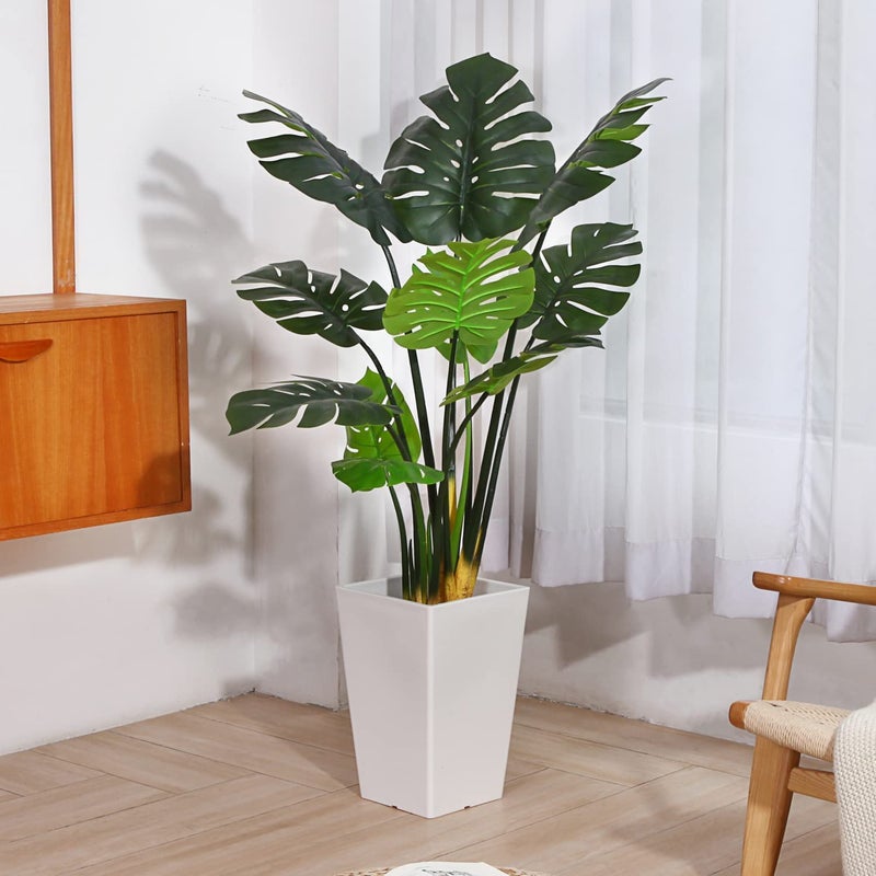 FOX & FERN Fox Fern Artificial Monstera RealPack of 1 8 pcs Real Touch Leaves 90 CMH Silk Fake Tropical Plant with Pot Indoor Outdoor Home Office Greenery Decor Green GAJW3023 - Image 4