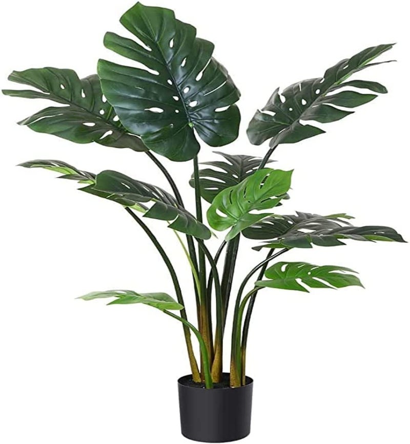 FOX & FERN Fox Fern Artificial Monstera RealPack of 1 8 pcs Real Touch Leaves 90 CMH Silk Fake Tropical Plant with Pot Indoor Outdoor Home Office Greenery Decor Green GAJW3023 - Image 1