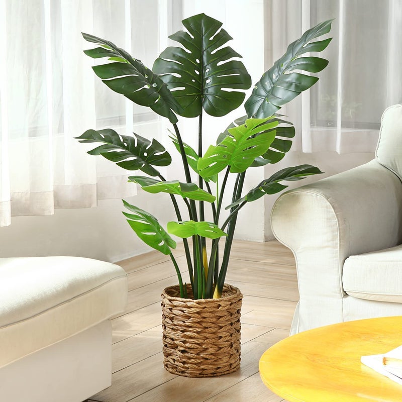 FOX & FERN Fox Fern Artificial Monstera RealPack of 1 8 pcs Real Touch Leaves 90 CMH Silk Fake Tropical Plant with Pot Indoor Outdoor Home Office Greenery Decor Green GAJW3023 - Image 3