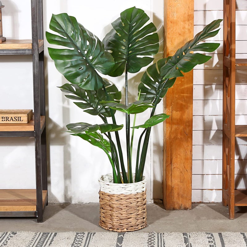 FOX & FERN Fox Fern Artificial Monstera RealPack of 1 8 pcs Real Touch Leaves 90 CMH Silk Fake Tropical Plant with Pot Indoor Outdoor Home Office Greenery Decor Green GAJW3023 - Image 5
