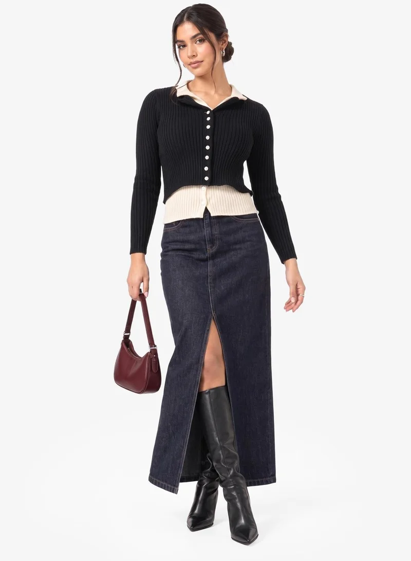 Slim Fit Cardigan with Contrast Trim