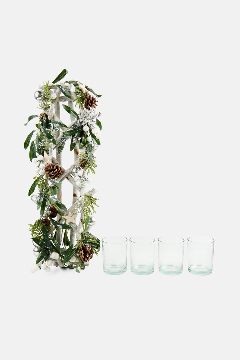 Hoff Table Centerpiece Festive Ornaments Candle Holders, Green  - Image 1