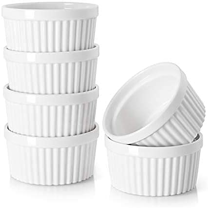TAGROCK Porcelain Ramekins Oven Safe Baking Bowl and Serving Set for Pudding Lava Cake Dessert Ketchup 100ml White Set of 6 - Image 1