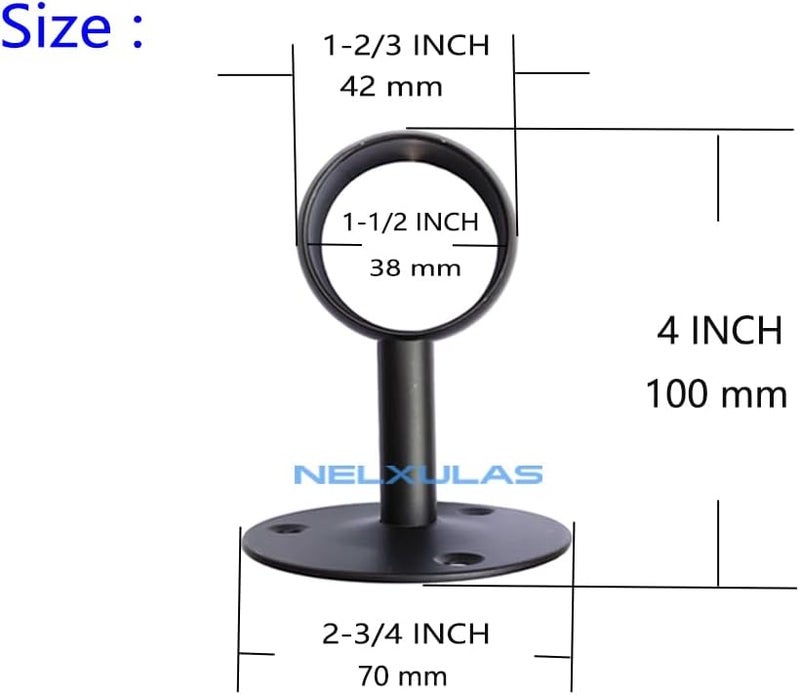 NELXULAS Stainless Steel Heavy Duty Closet Rod,Curtain Rod End Supports Socket with Matching Screws (1-1/2 INCH, Black) - Image 2