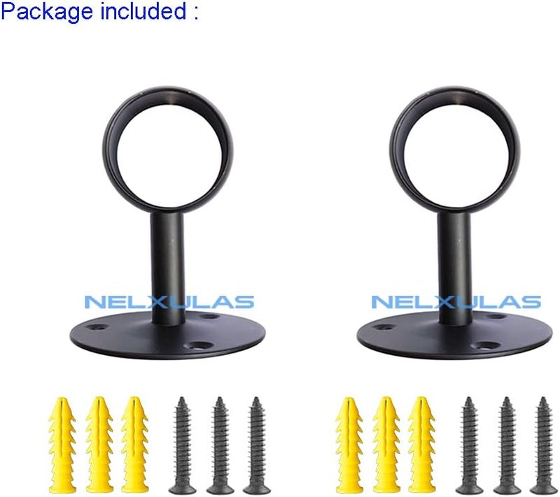 NELXULAS Stainless Steel Heavy Duty Closet Rod,Curtain Rod End Supports Socket with Matching Screws (1-1/2 INCH, Black) - Image 3