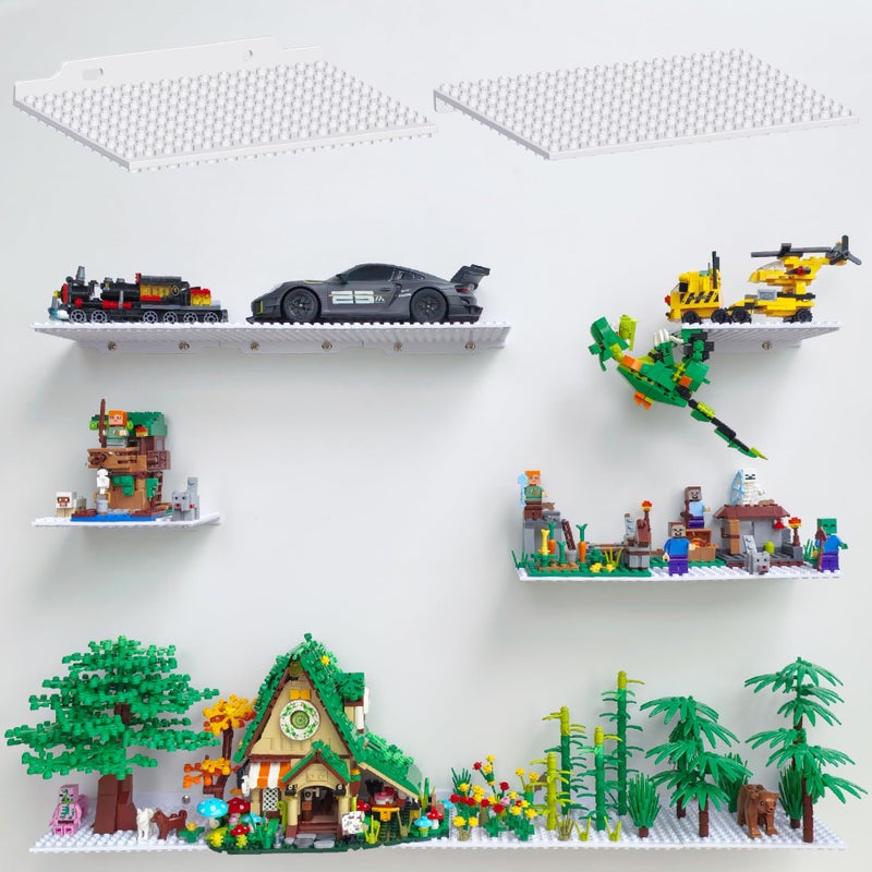 LRANFOW 6 Pack Wall Display Shelves with Dual Sided Building Studs, 4x5 Inch Baseplate Shelf Compatible with Lego Building Bricks for Organized Storage & Modern Room Deco Builders Gift, 16x13 Studs - Image 1