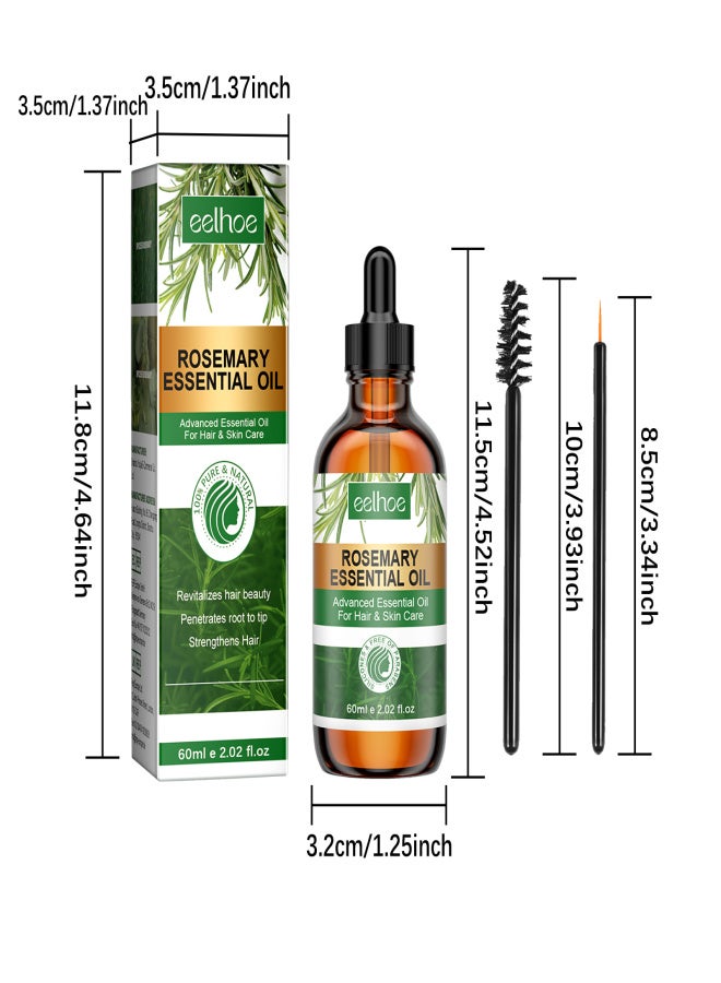EELHOE 60ML Rosemary Essential Oil For Hair Care Pure and Natural Strengthen Hair Follicles Speed Up Hair Growth Reduce Hair Loss with Eyelash Brush Eyeliner Brush - Image 2