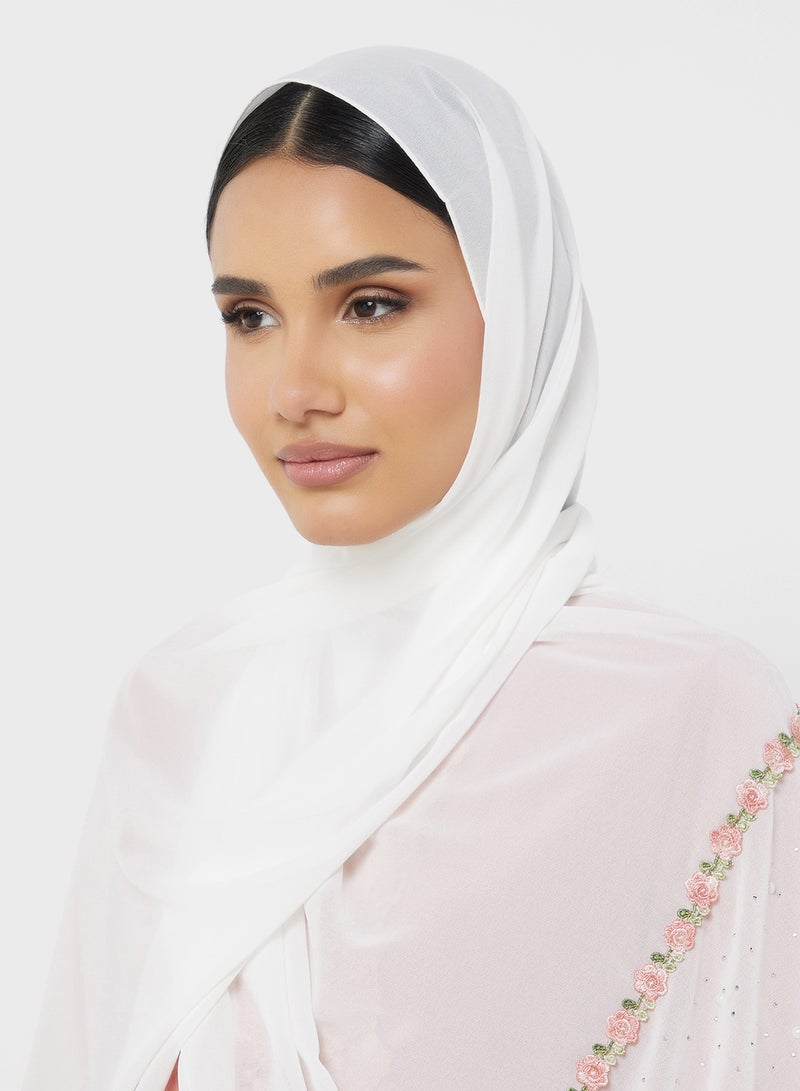 Khizana Rose Pearl Detail Long Hijab Scarf - Image 1