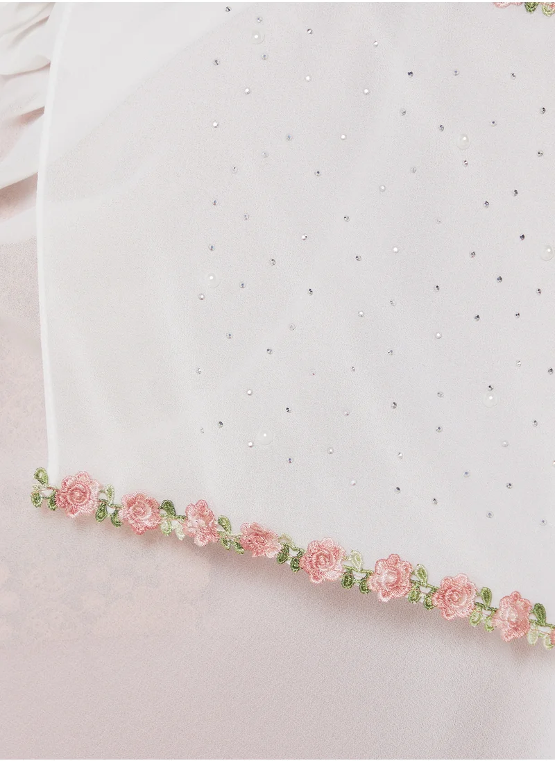 خزانة Rose Pearl Detail Long Hijab Scarf